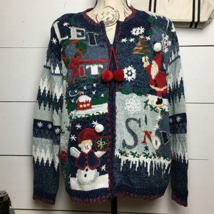 VTG Ugly Christmas Sweater Cardigan Tiara international Women's Full Zip Up